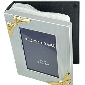 NEW mini album book Silver and Gold Bow Accented Picture Frame 24 photos